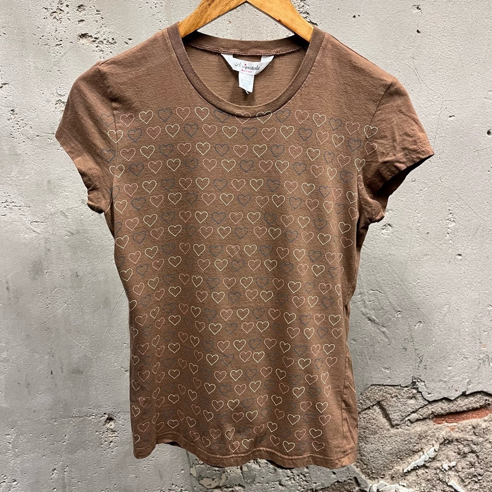 Aeropostale Y2K Vintage Brown Fitted Cap Sleeve Baby Tee Heart Print Large L